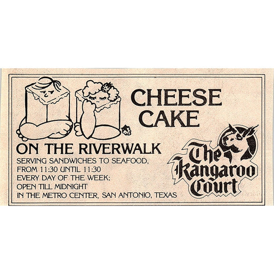 The Kangaroo Court Cheesecake on the Riverwalk San Antonio TX 1984 Ad AF6-9
