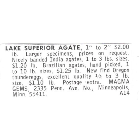 Magma Gems Lake Superior Agate Minneapolis MN 1972 Ad AF8-S16