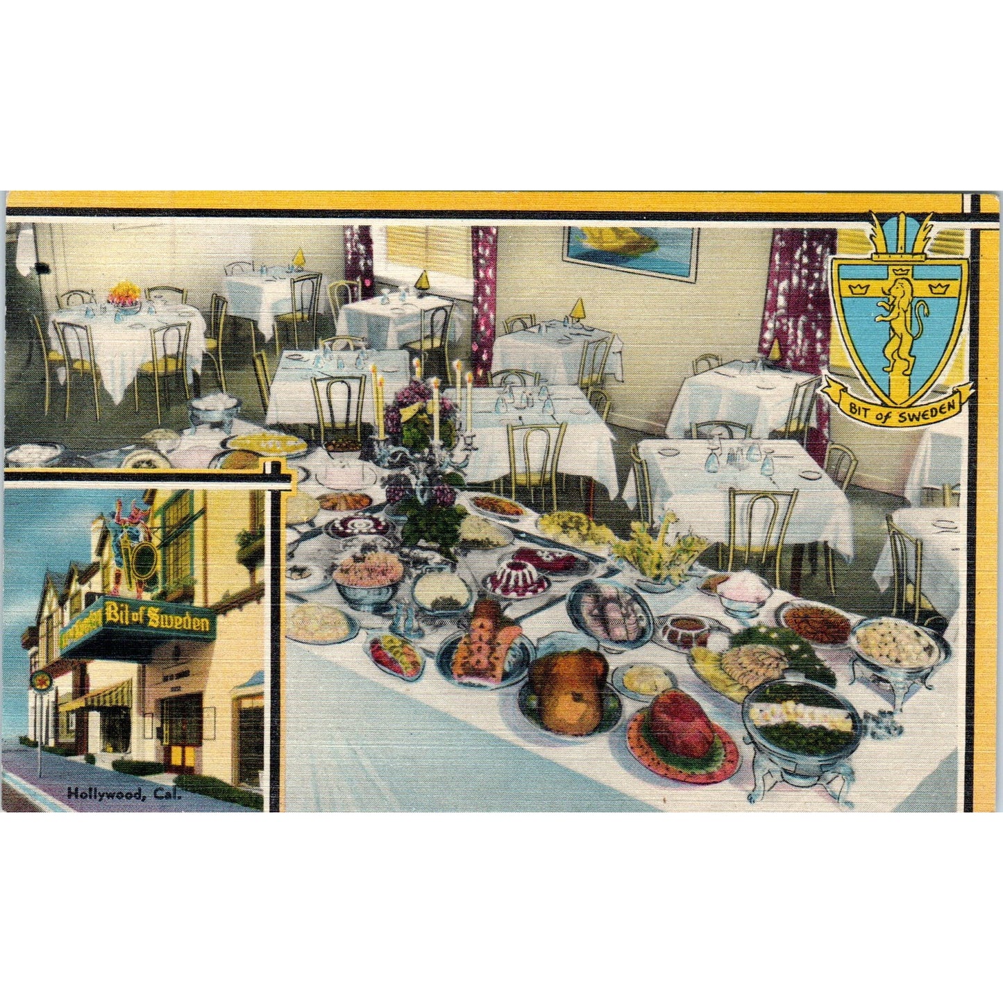 Bit of Sweden Restaurant Smorgasbord Hollywood California Vintage Postcard PD10