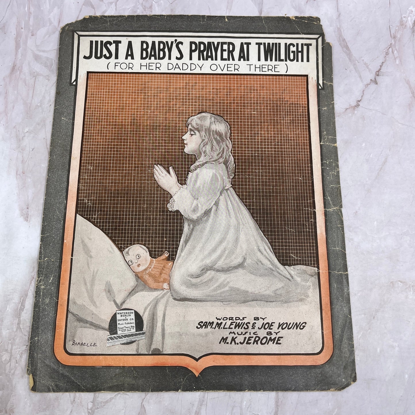 1918 WWI A Baby's Prayer at Twilight for Her Daddy Over There Sheet Music Ti5