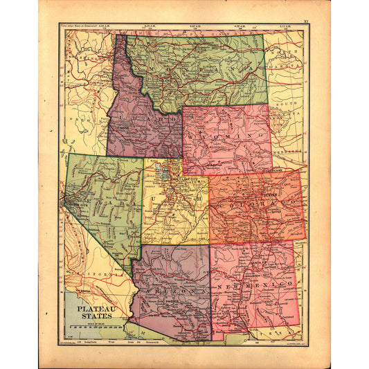 Map USA Plateau States / Mexico Central America West Indies 1901 Engraving V1-1