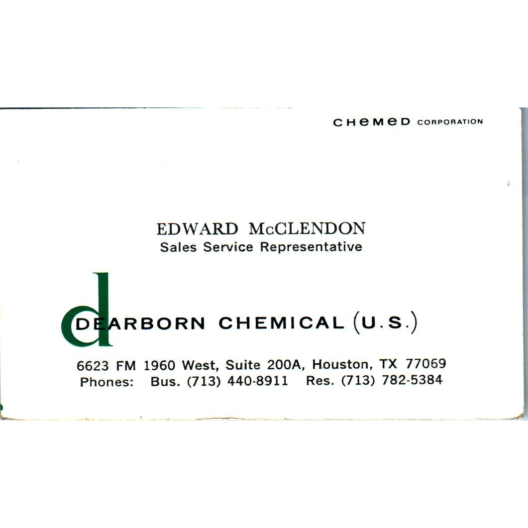 Edward McClendon Dearborn Chemical Houston Vintage Business Card SE3-B10