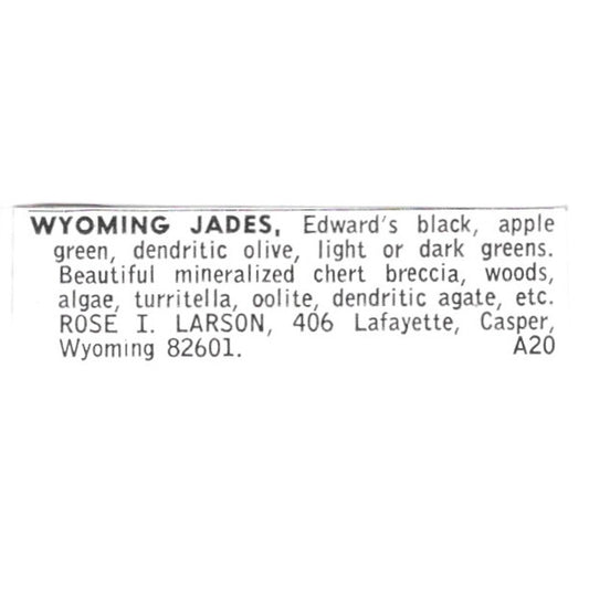 Rose I Larson Wyoming Jades Casper WY 1972 Ad AF8-S17