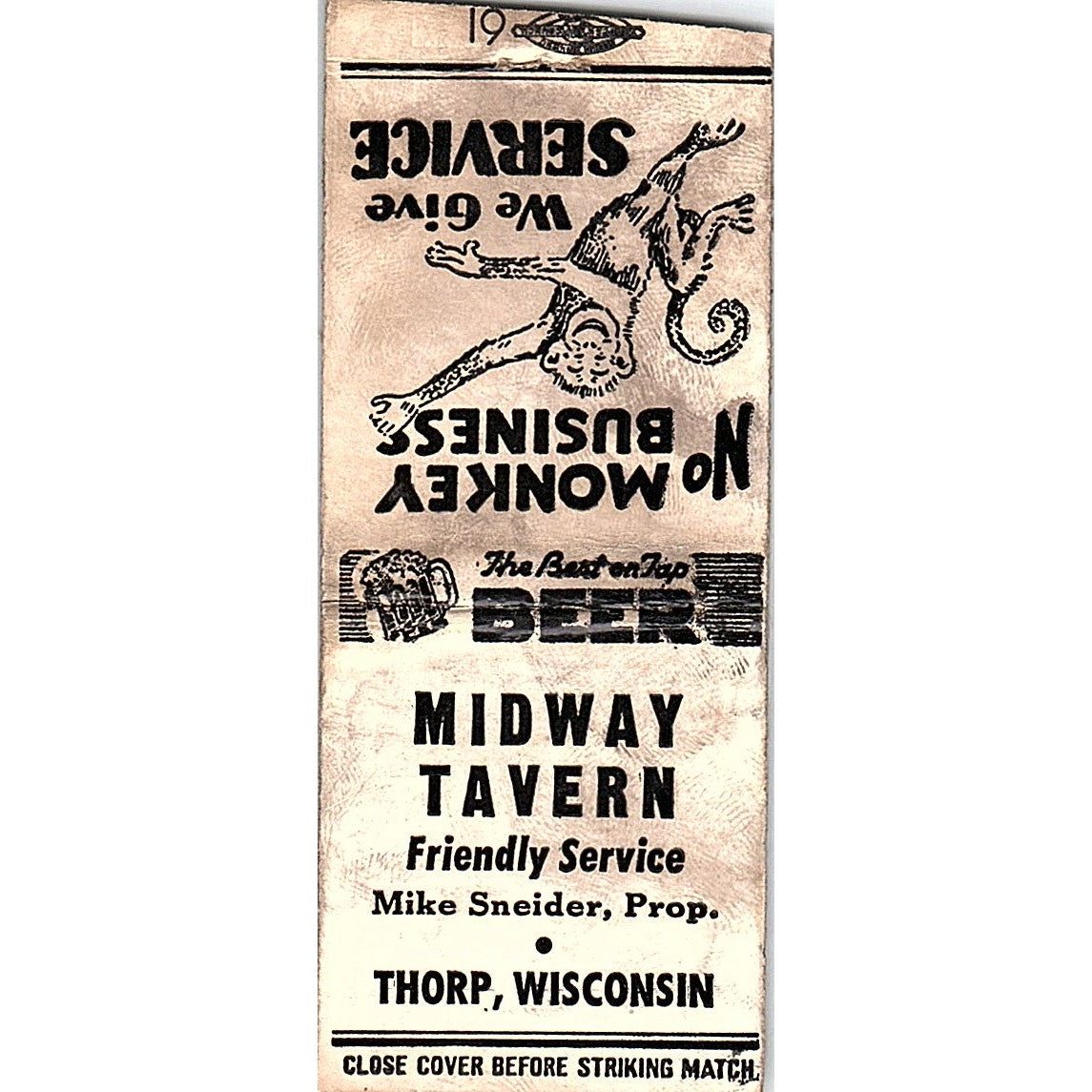 Midway Tavern Mike Sneider Thorp WI Vintage Matchbook Cover SF3-Y9