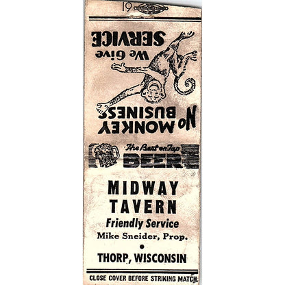 Midway Tavern Mike Sneider Thorp WI Vintage Matchbook Cover SF3-Y9