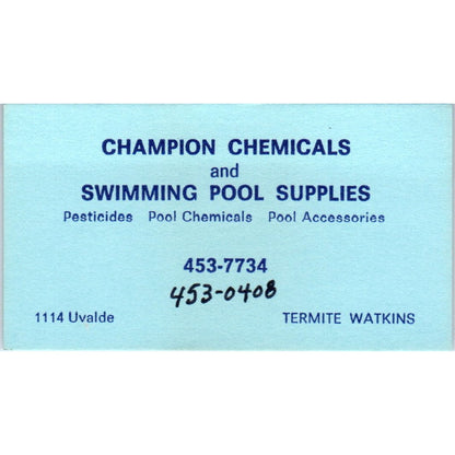 Champion Chemicals & Swimming Pool Supplies Termite Watkins Business Card SD4-B2