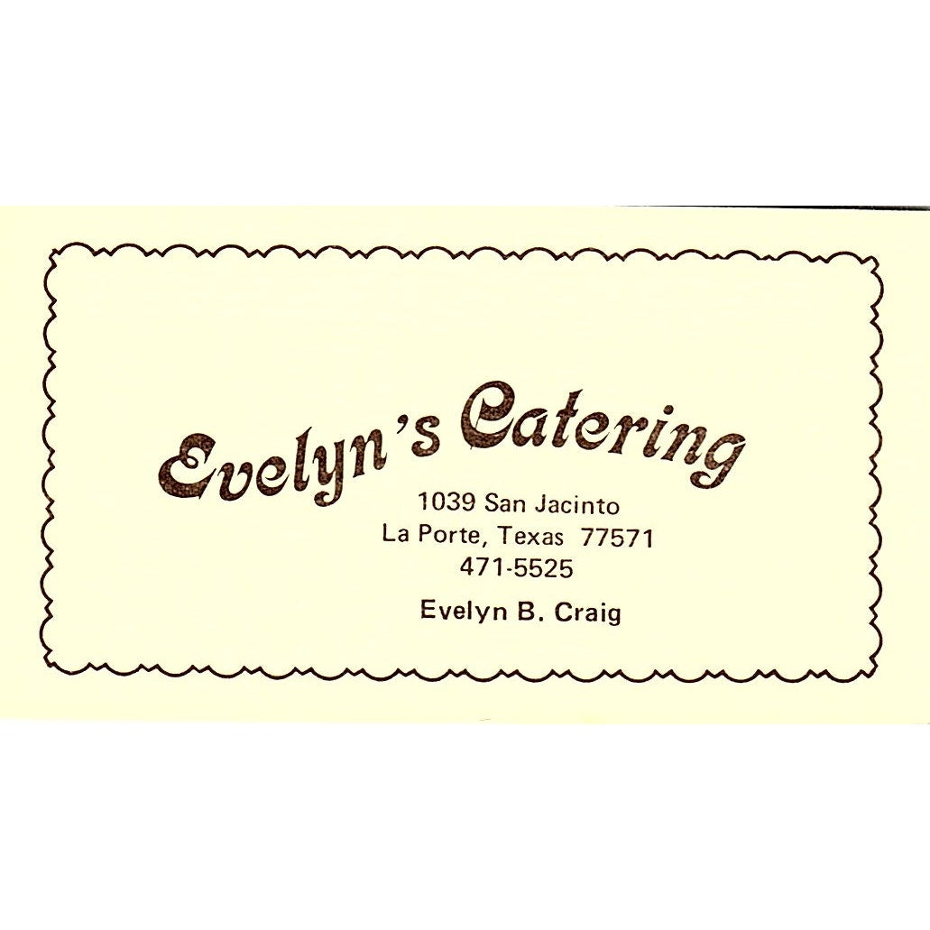 Evelyn B Craig Catering La Porte TX Vintage Business Card SD9-B12