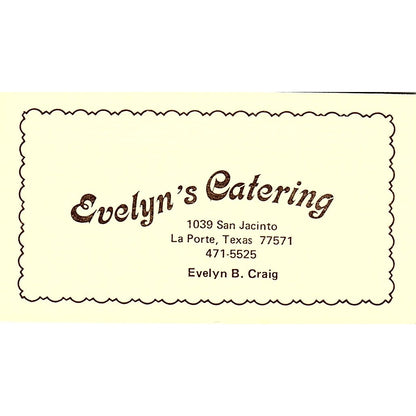 Evelyn B Craig Catering La Porte TX Vintage Business Card SD9-B12