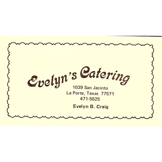 Evelyn B Craig Catering La Porte TX Vintage Business Card SD9-B12