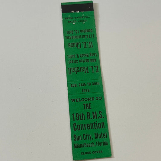 1959 RMS Convention E.L. marshall W.D. Chase Vintage Matchbook TB6-MB2-9
