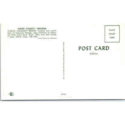 Owen County Indiana Cataract Bridge Vintage Covered Bridge Postcard PD6