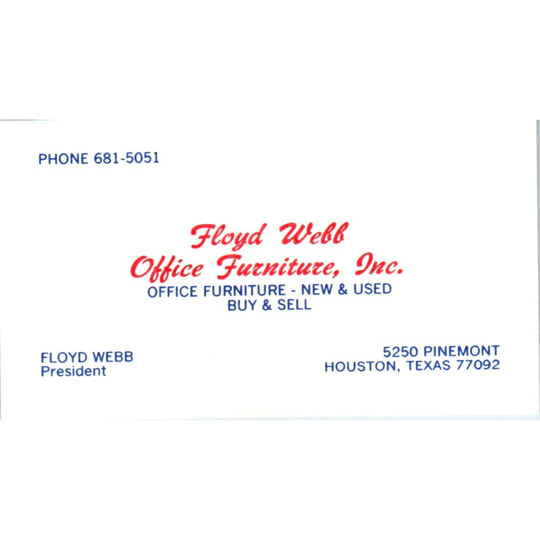 Floyd Webb Office Furniture Houston Vintage Business Card SD8-B20