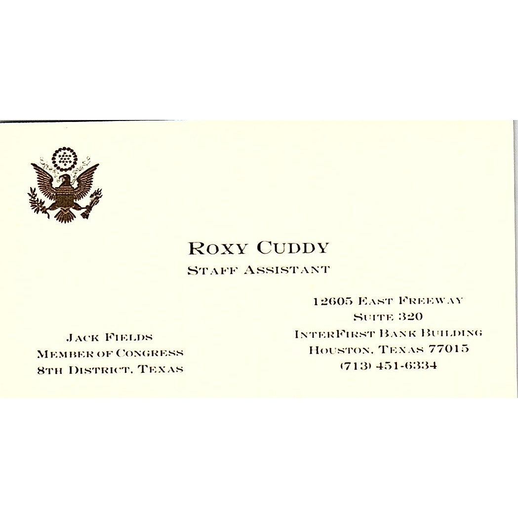 Roxy Cuddy Jack Fields Houston Texas Vintage Business Card SF3-B3