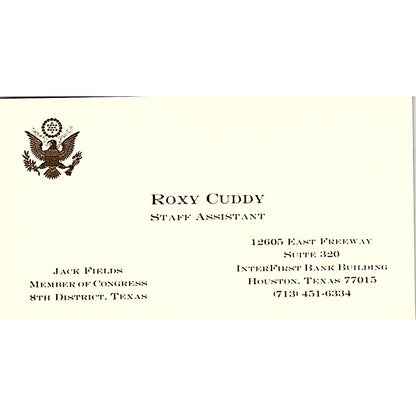 Roxy Cuddy Jack Fields Houston Texas Vintage Business Card SF3-B3
