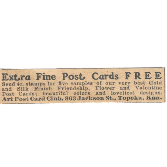 Art Post Card Club Topeka Kansas 1910 Magazine Ad AF1-SS9