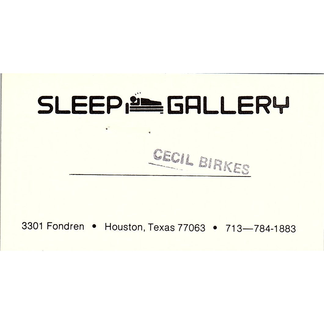 Sleep Gallery Cecil Birkes Houston Texas Vintage Business Card SF3-B2