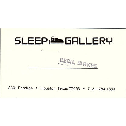 Sleep Gallery Cecil Birkes Houston Texas Vintage Business Card SF3-B2