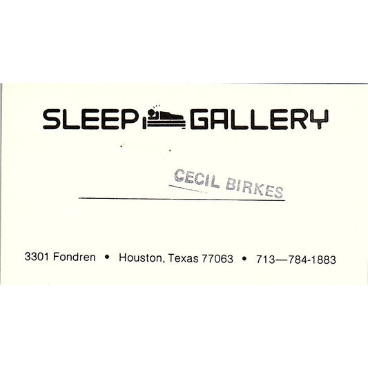 Sleep Gallery Cecil Birkes Houston Texas Vintage Business Card SF3-B2