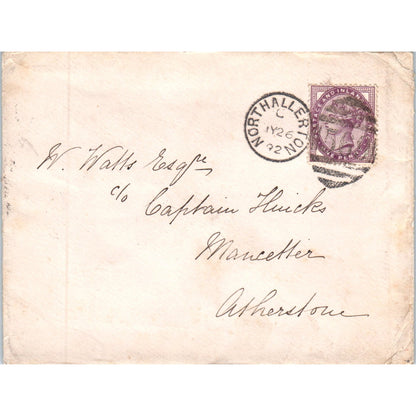 1892 Postal Cover Atherstone Birmingham to Northallerton William Watts P4-7