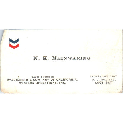 N.K. Mainwaring Coos Bay Standard Oil Of California Vtg Business Card SD8-B21