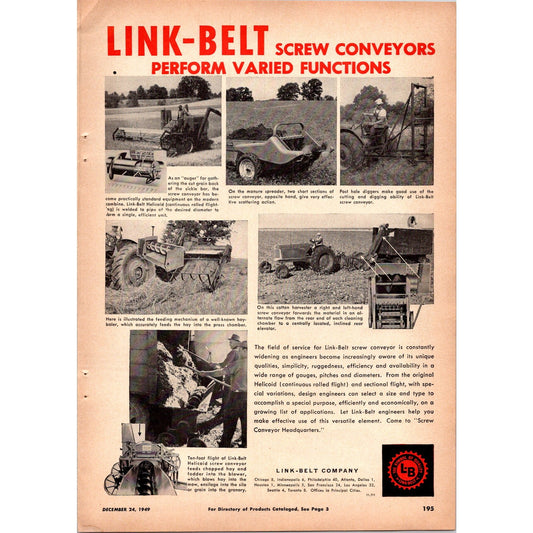1949 Link-Belt Company Screw Conveyors Farm Equipment 2 Page Ad I16