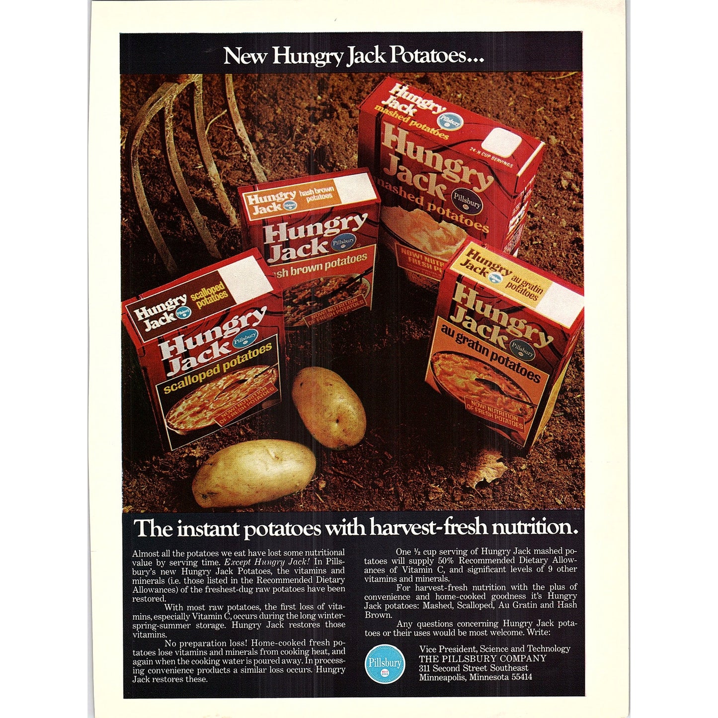 Hungry Jack Instant Potatoes Pillsbury Minneapolis MN 1972 Ad AF3-13