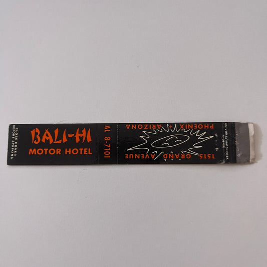 Bali-Hi Motor Hotel Phoenix Arizona Vintage Matchbook TB6-MB2-9
