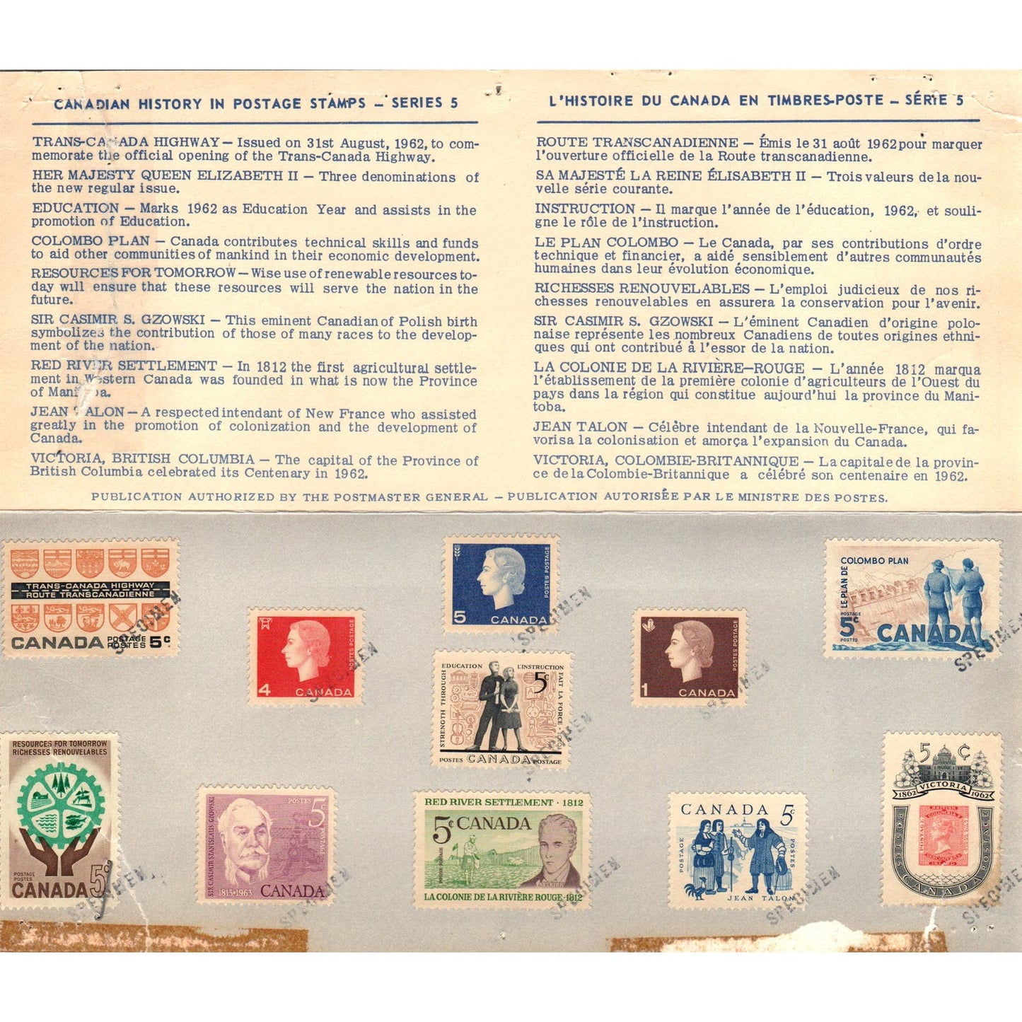 1962 Canada Commemorative Postage Issues Souvenir Card AE2