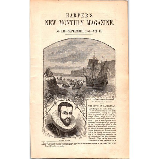 Dutch on the Manhattan Henry Hudson NY - 11 Pages 1854 Article I19