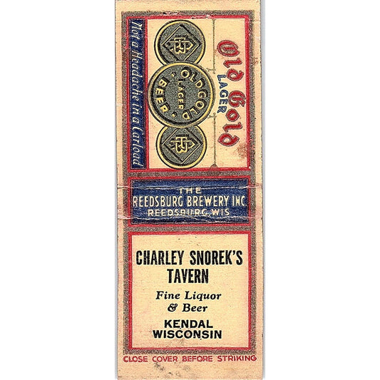 Charley Snorek's Tavern Kendall WI Vintage Matchbook Cover SF3-Y5