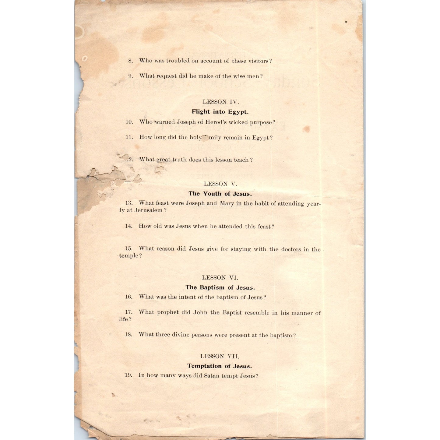 1894 International Sunday-School Lessons Examination Sheet D21