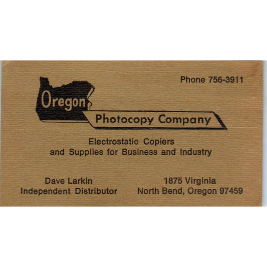 Oregon Photocopy Company Dave Larkin North Bend OR Vintage Business Card SD4-B3