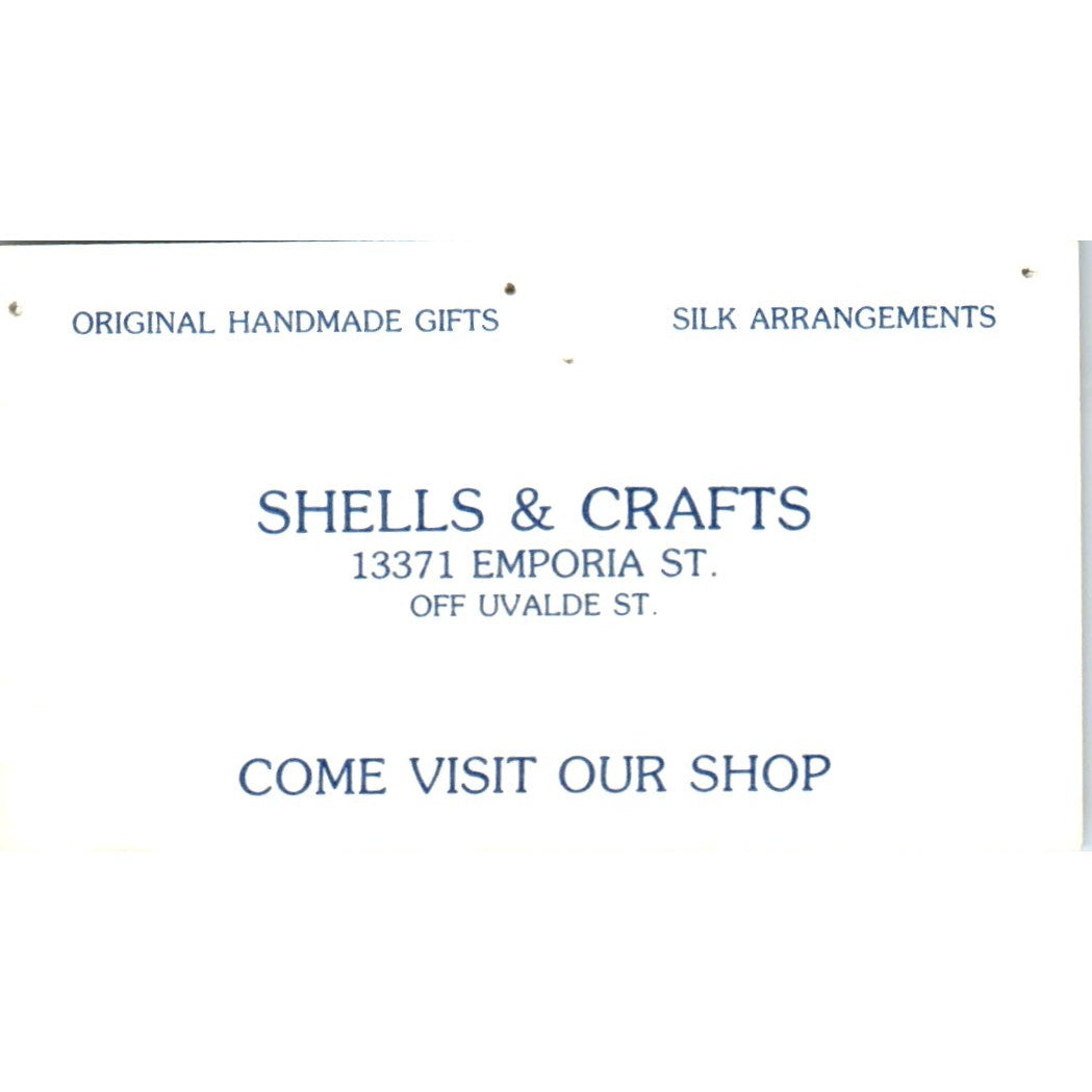 Shells & Crafts Jaye's Shell Shop Houston TX Vintage Business Card SD8-B6
