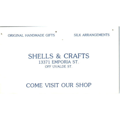 Shells & Crafts Jaye's Shell Shop Houston TX Vintage Business Card SD8-B6