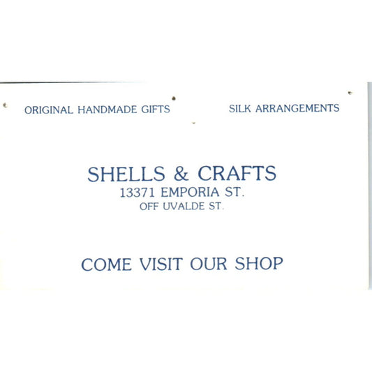 Shells & Crafts Jaye's Shell Shop Houston TX Vintage Business Card SD8-B6