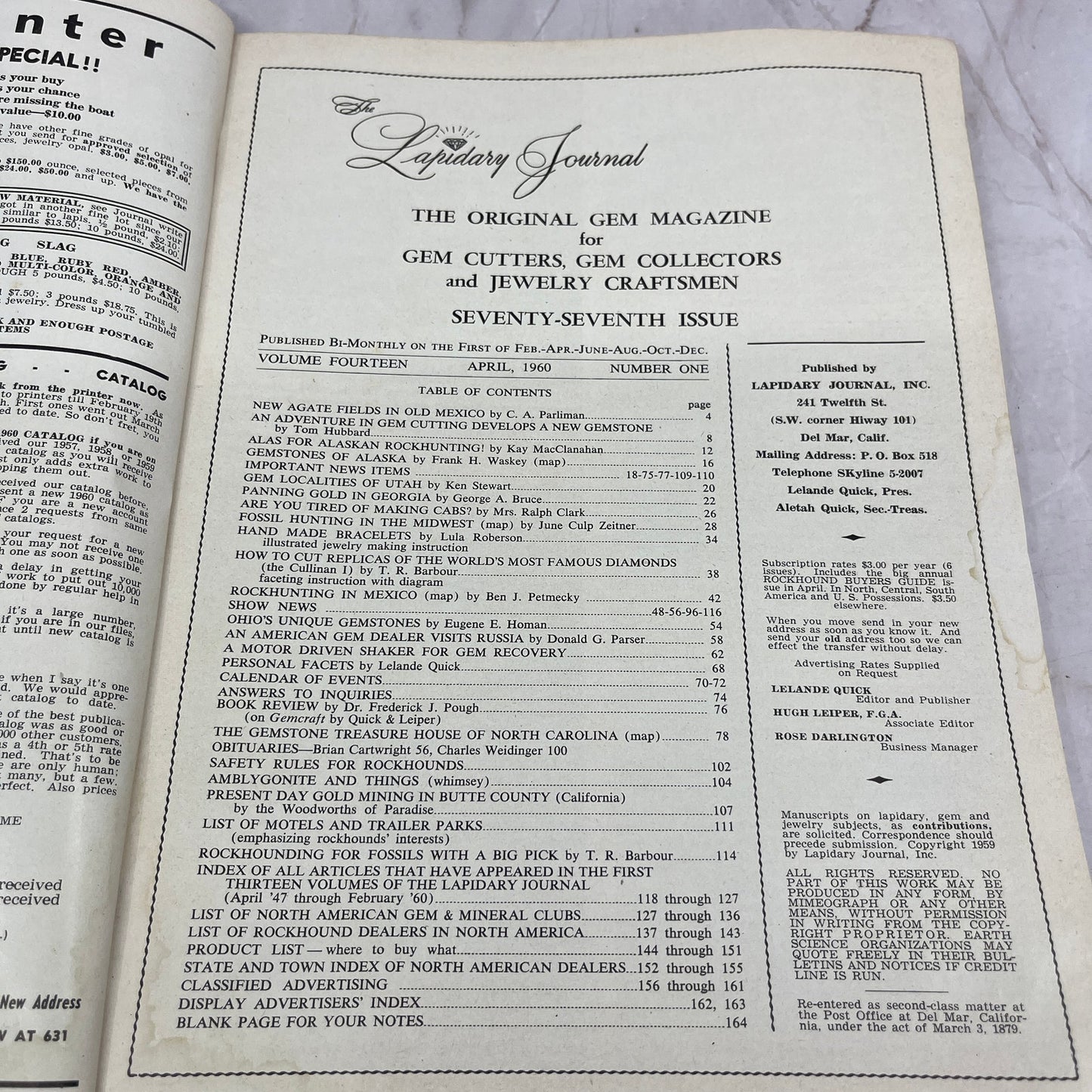 Rockhound Buyers Guide Issue - Lapidary Journal Magazine - Apr 1960 M28