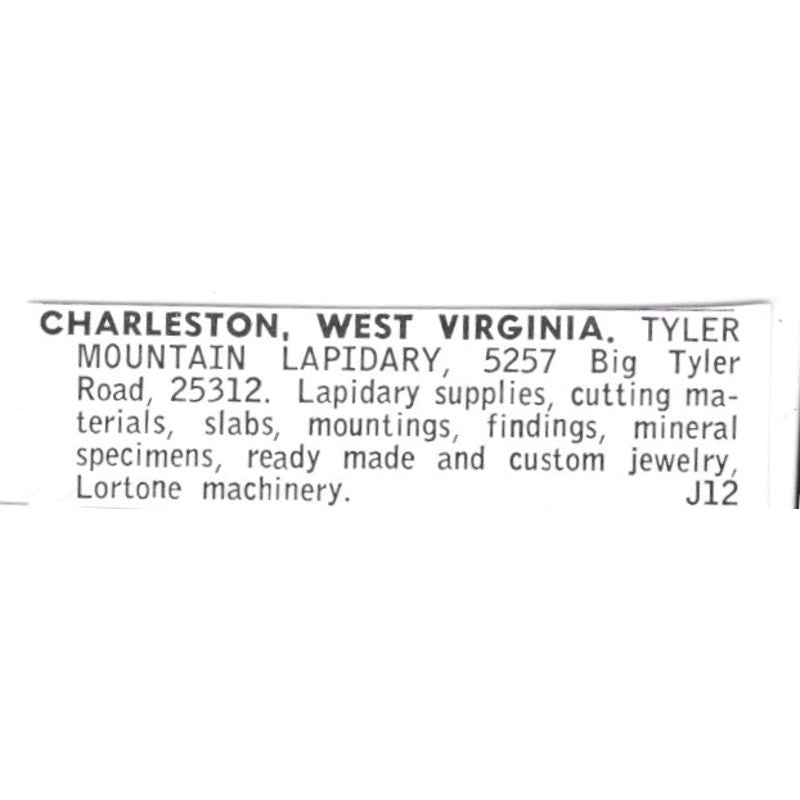 Tyler Mountain Lapidary Charleston West Virginia 1972 Ad AF8-S24