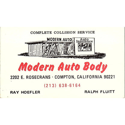 Ray Hoefler Ralph Fluitt Auto Body Compton CA Vintage Business Card SE3-B14