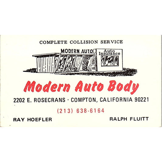 Ray Hoefler Ralph Fluitt Auto Body Compton CA Vintage Business Card SE3-B14