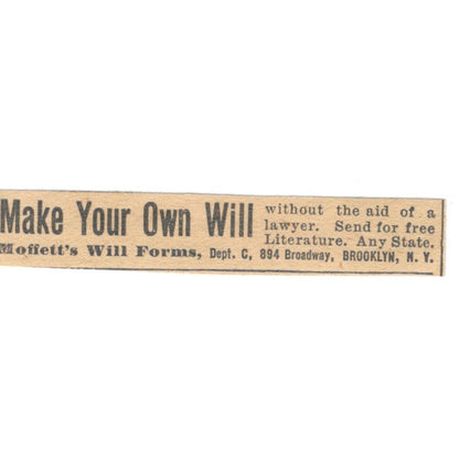Make Your Own Will Moffett's Will Forms Brooklyn NY 1910 Magazine Ad AF1-SS8