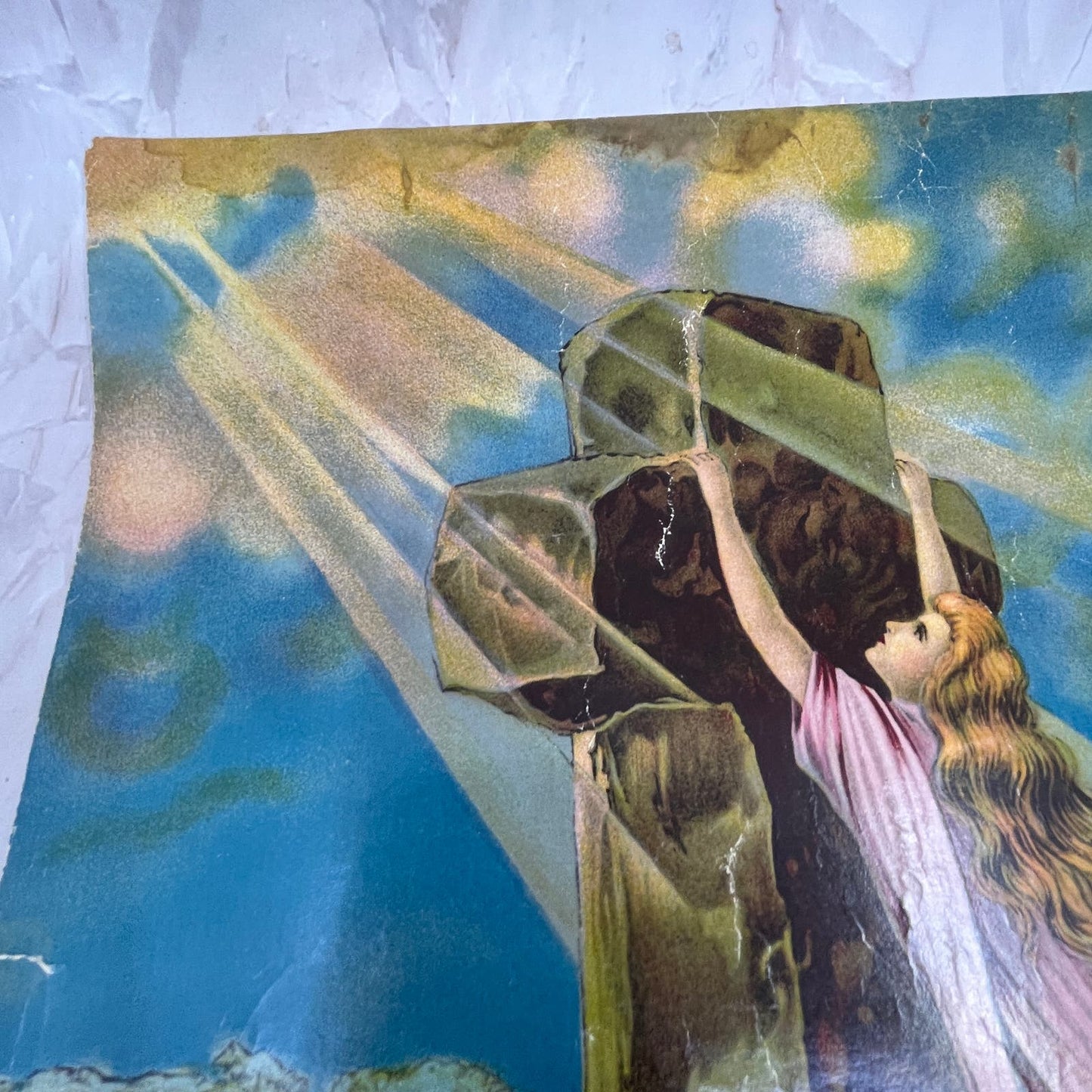 Vintage Rock of Ages Christian Art Print Lithograph 12x16 FL6-3
