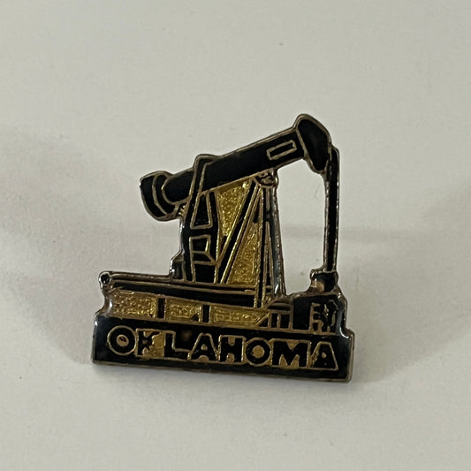 State of Oklahoma OK Oil Derrick Vintage Lapel Pin Enamel Pinback Button SE9