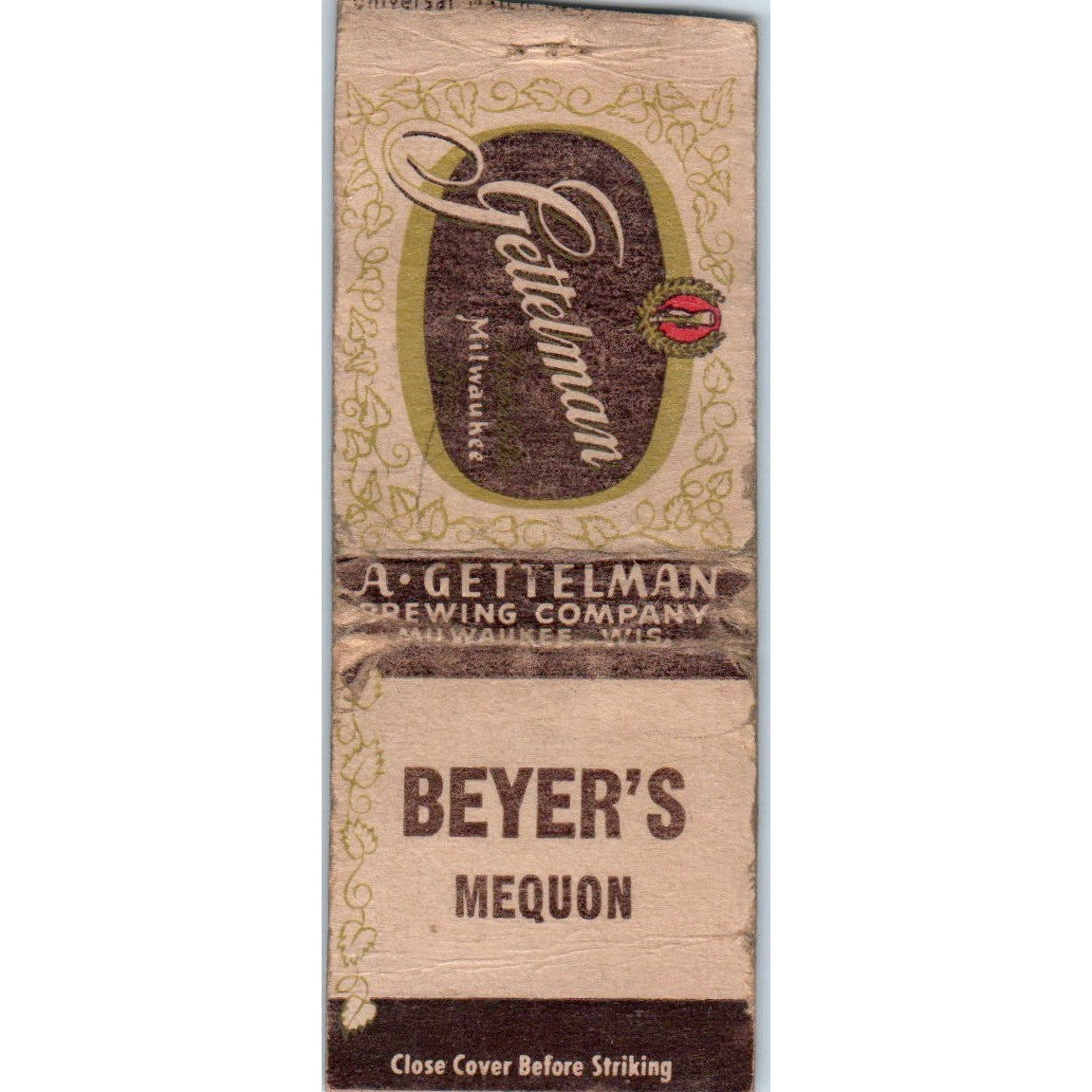 Beyer's Mequon WI Gettelman Vintage Matchbook Cover SD2-Y3