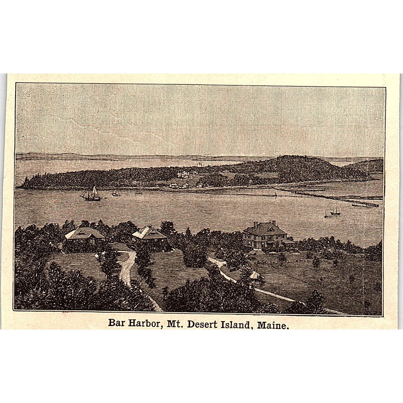 Bar Harbor Mt. Desert Island Maine 3x4" 1901 Engraving AF6-M12