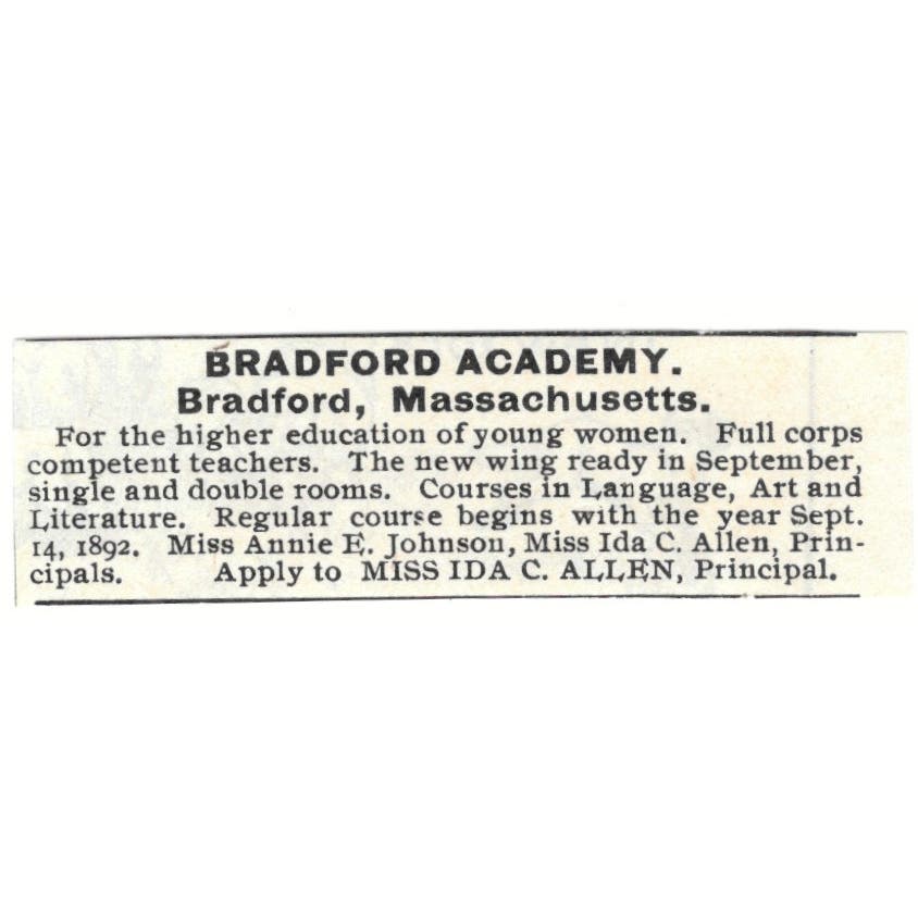 Bradford Academy Ida C. Allen Bradford MA c1890 Victorian Ad AE9-CH3