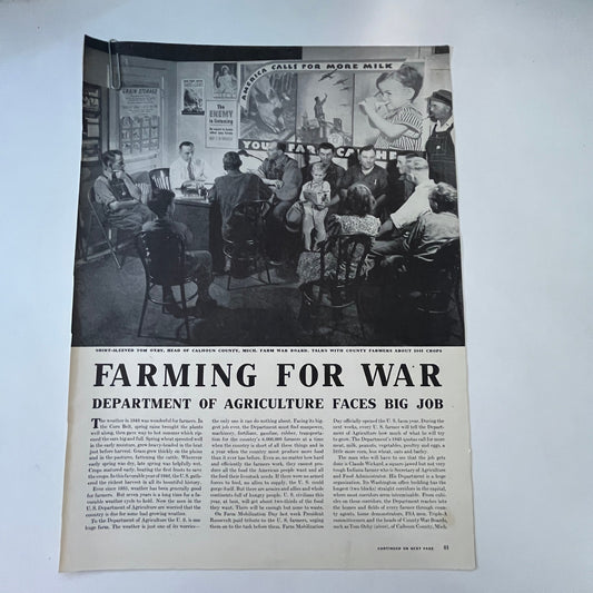 USDA Farming For War Tom Oxby Calhoun County 3 Pages 1940s WWII Article V30-1