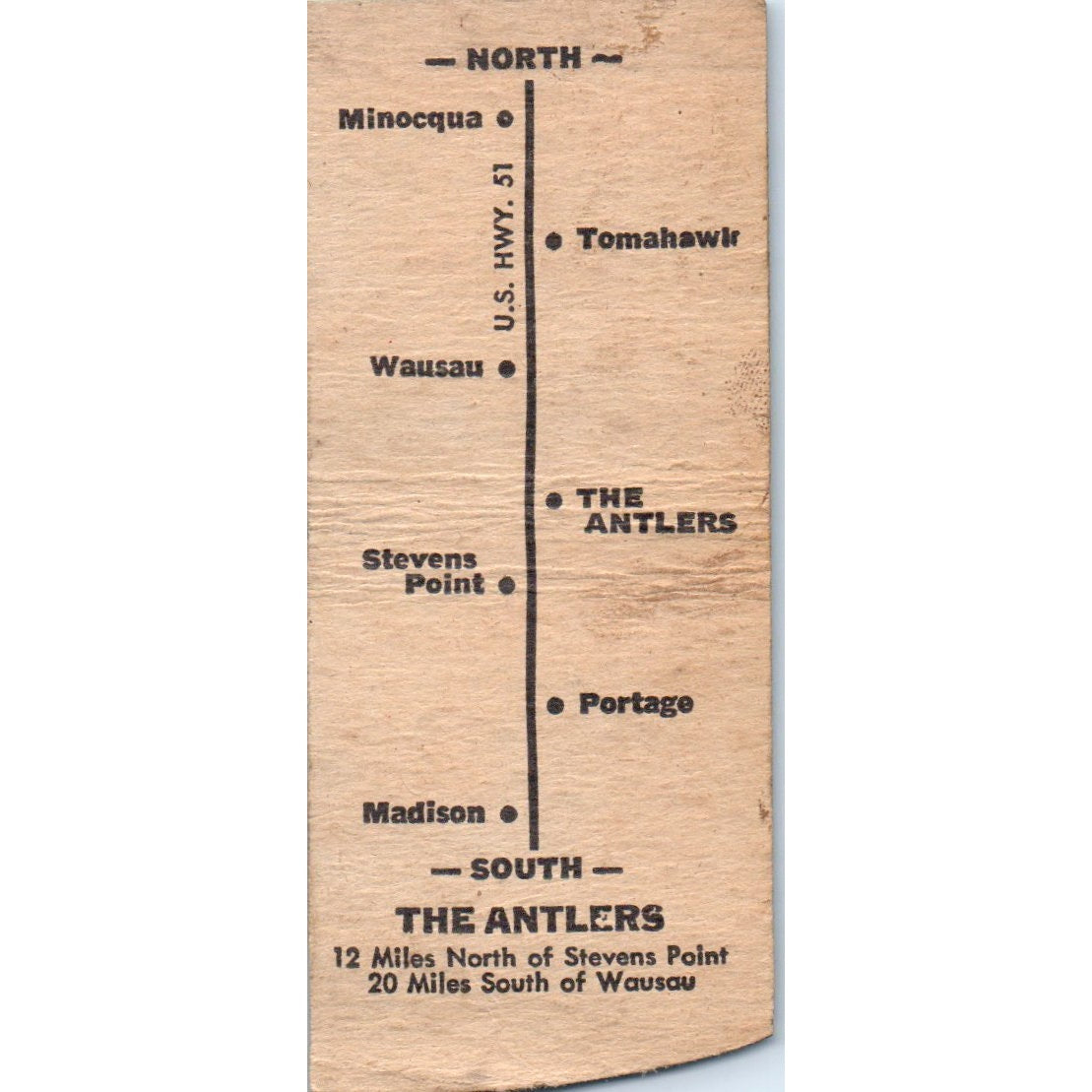 The Antlers on Lac Du Bay Stevens Point WI Vintage Matchbook Cover SD2-Y11
