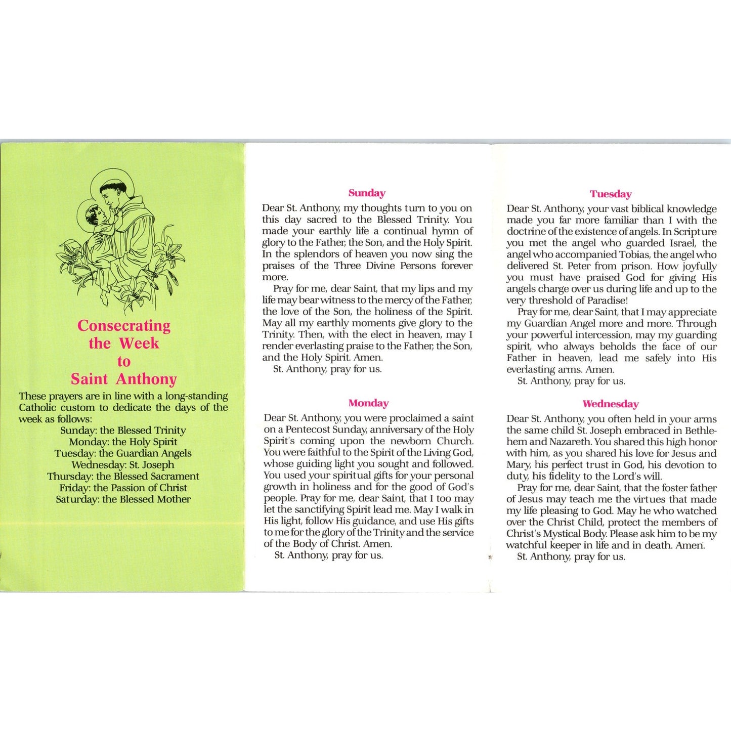 Consecrating the Week to St. Anthony Vintage Catholic Prayer Leaflet TH2-PC2