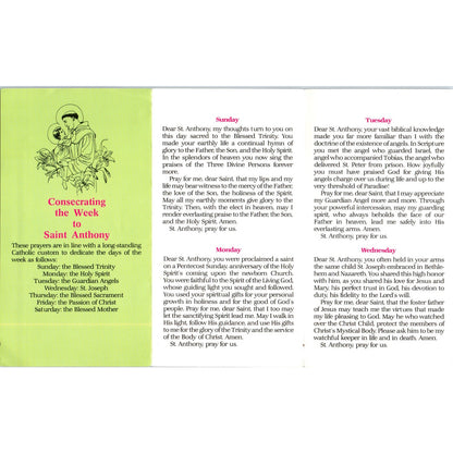 Consecrating the Week to St. Anthony Vintage Catholic Prayer Leaflet TH2-PC2