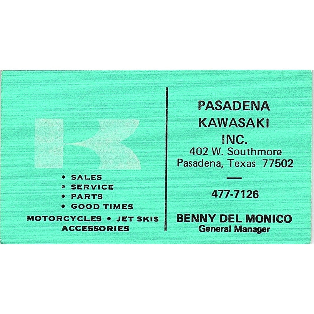 Pasadena Kawasaki Inc Benny Del Monico Pasadena TX Vintage Business Card SD9-B12